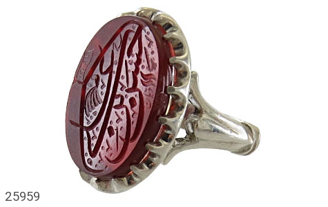 انگشتر نقره عقیق قرمز درشت حسن بن علی مردانه دست ساز [حسن بن علی ع] - 25959